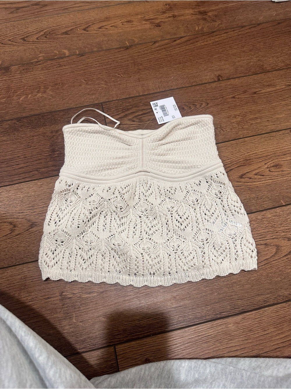Strapless Crochet Knit Cream Mini Skirt